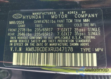 2024 Hyundai Tucson Sel from USA, damaged, VIN KM8JBCDEXRU347178